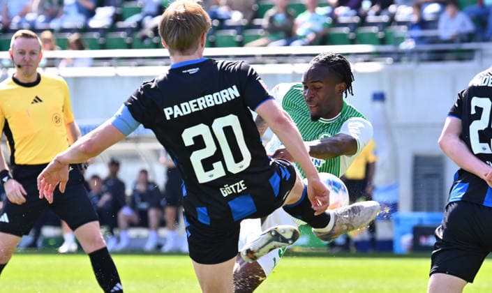 05 04 2026 Soccer Season 2025 2026 2 Soccer Bundesliga 28 Matchday SpVgg Greuther Fürth Kleeblatt SGF SC Paderborn 07 SCP Sportfoto Zink xwoxzix DFL regulations prohibit any use of photographs as image sequences and or quasi video only for editorial use Felix Götze 20, SC Paderborn 07 Noel Futkeu 9, SpVgg Greuther Fürth