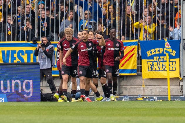 Germany Soccer, 2 Bundesliga, 28 Matchday 2025 26, Eintracht Braunschweig 1 FC Nürnberg on 05 04 in Braunschweig, Eintracht Stadion Goal 0 1 Rabby Nzingoula 1 FC Nürnberg 22 Jubel Freude Emotionen Torjubel Copyright: xSvenxHeidmannx