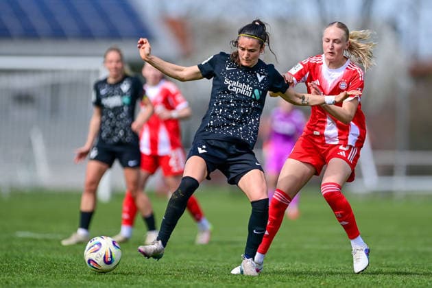 v li Laura Gasanovas Viktoria Berlin, 53 Luzie Zaehringer FCB, 5 in duel, duel, tackle, dynamic, action, action, 05 04 2026, Aschheim Germany , Soccer,2 Women Bundesliga, FC Bayern München II Viktoria Berlin, DFB DFL REGULATIONS PROHIBIT ANY USE OF PHOTOGRAPHS AS IMAGE SEQUENCES AND OR QUASI VIDEO xslx