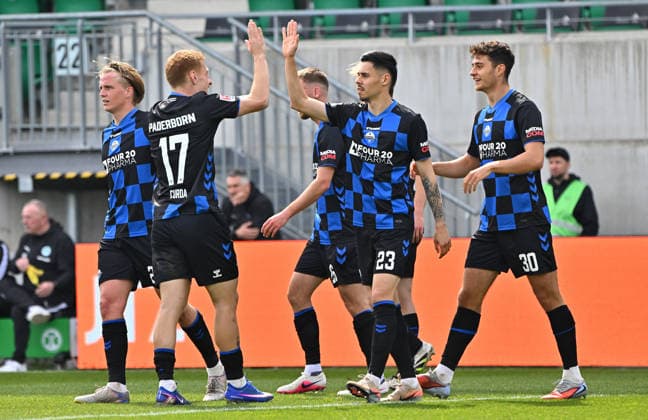 05 04 2026 Soccer Season 2025 2026 2 Soccer Bundesliga 28 Matchday SpVgg Greuther Fürth Kleeblatt SGF SC Paderborn 07 SCP Sportfoto Zink MeZi xmexzix DFL regulations prohibit any use of photographs as image sequences and or quasi video only for editorial use Torjubel Jubel nach Treffer Tor Torschuß zum 0 1 durch Stefano Marino 30, SC Paderborn 07