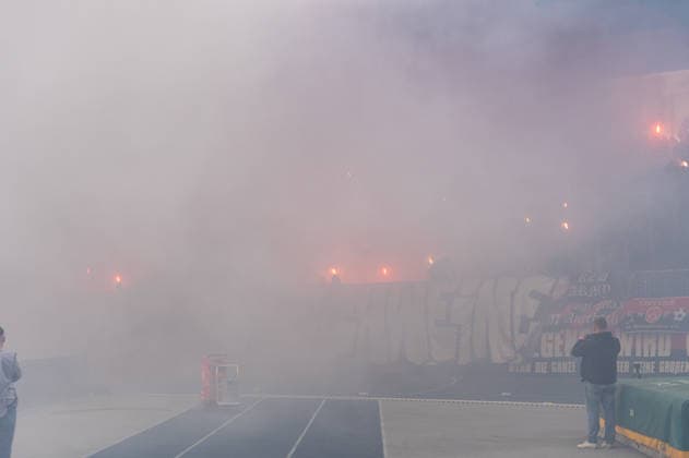 Germany Soccer, 2 Bundesliga, 28 Matchday 2025 26, Eintracht Braunschweig 1 FC Nürnberg on 05 04 in Braunschweig, Eintracht stadium fans, banner, flag, banner, Ultras, pyro, pyrotechnics, fireworks, fireworks Copyright: xSvenxHeidmannx