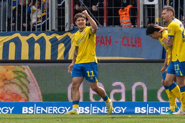Germany Soccer, 2 Bundesliga, 28 Matchday 2025 26, Eintracht Braunschweig 1 FC Nürnberg on 05 04 in Braunschweig, Eintracht Stadion Goal Jovan Mijatovic Eintracht Braunschweig 11 Jubel Freude Emotionen Torjubel 1 1 Copyright: xSvenxHeidmannx