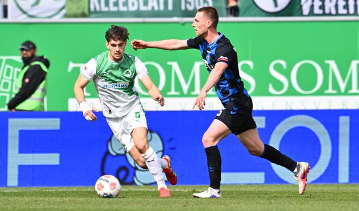 05 04 2026 Soccer Season 2025 2026 2 Soccer Bundesliga 28 Matchday SpVgg Greuther Fürth Kleeblatt SGF SC Paderborn 07 SCP Sportfoto Zink xwoxzix DFL regulations prohibit any use of photographs as image sequences and or quasi video only for editorial use Reno Münz Muenz 5, SpVgg Greuther Fürth Tjark Scheller 25, SC Paderborn 07