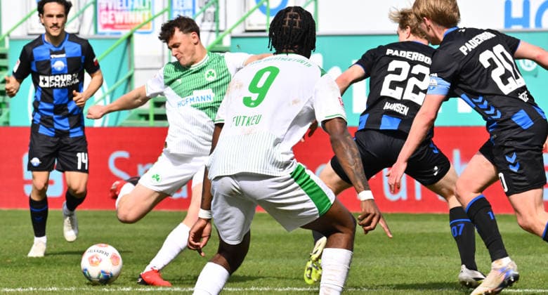 05 04 2026 Soccer Season 2025 2026 2 Soccer Bundesliga 28 Matchday SpVgg Greuther Fürth Kleeblatt SGF SC Paderborn 07 SCP Sportfoto Zink xwoxzix DFL regulations prohibit any use of photographs as image sequences and or quasi video only for editorial use Lukas Reich 2, SpVgg Greuther Fürth Chance Torchance