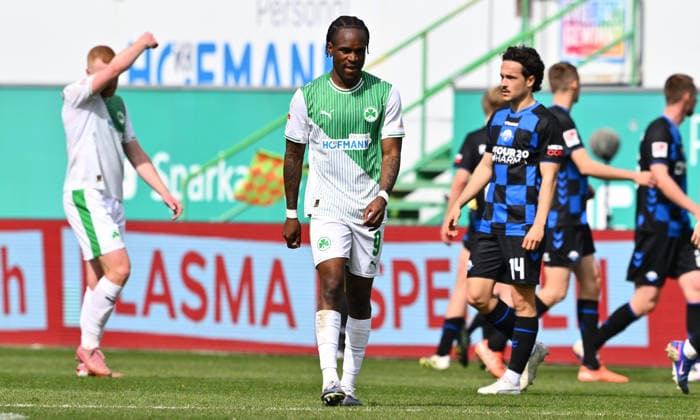 05 04 2026 Soccer Season 2025 2026 2 Soccer Bundesliga 28 Matchday SpVgg Greuther Fürth Kleeblatt SGF SC Paderborn 07 SCP Sportfoto Zink xwoxzix DFL regulations prohibit any use of photographs as image sequences and or quasi video only for editorial use Noel Futkeu 9, SpVgg Greuther Fürth disappointed disappointment