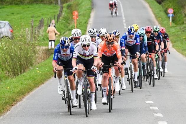 Belgian Gianni Vermeersch of Red Bull-BORA-hansgrohe and Slovenian Tadej Pogacar of UAE Team Emirates-XRG pictured in action during the men s race of the Ronde van Vlaanderen Tour des Flandres Tour of Flanders UCI WorldTour one day cycling race, 278km with start and finish in Antwerpen, Sunday 05 April 2026. POOLxDARIOxBELINGHERI  x169869879x