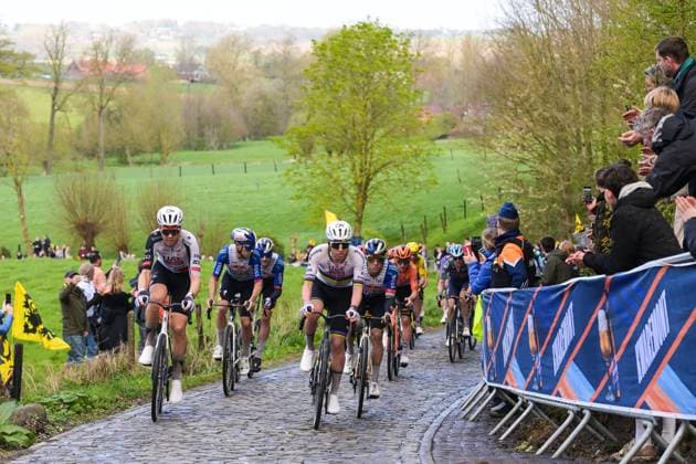 Belgian Florian Vermeersch of UAE Team Emirates, Slovenian Tadej Pogacar of UAE Team Emirates and Belgian Remco Evenepoel of Red Bull-BORA-hansgrohe pictured in action on Berg Ten Houte during the men s race of the Ronde van Vlaanderen Tour des Flandres Tour of Flanders UCI WorldTour one day cycling race, 278 km from Antwerp to Oudenaarde, Sunday 05 April 2026. DAVIDxPINTENS  x169870234x