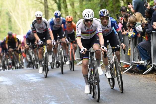 Ronde van Vlaanderen 2026 Cycling Race OUDENAARDE, BELGIUM - APRIL 05 : Pogacar Tadej (SLO) of UAE Team Emirates - XRG, Evenepoel Remco (BEL) of Red Bull - BORA - Hansgrohe during the 110th edition of Ronde van Vlaanderen an UCI World Tour 1.UWT one day cycling road race for Men Elite of 271 km with start in Antwerpen and finish in Oudenaarde on April 5, 2026 in Oudenaarde, Belgium, 05 04 2026 ( Motordriver Guy De Vuyst - Oudenaarde Belgium  Copyright: xNicoxVereeckenx