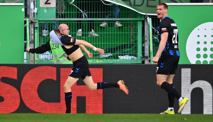 05 04 2026 Soccer Season 2025 2026 2 Soccer Bundesliga 28 Matchday SpVgg Greuther Fürth Kleeblatt SGF SC Paderborn 07 SCP Sportfoto Zink xwoxzix DFL regulations prohibit any use of photographs as image sequences and or quasi video only for editorial use Torjubel Jubel Freude nach Treffer Torschuß zum 0 2 durch Filip Bilbija 7, SC Paderborn 07