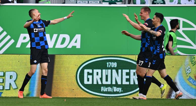 05 04 2026 Soccer Season 2025 2026 2 Soccer Bundesliga 28 Matchday SpVgg Greuther Fürth Kleeblatt SGF SC Paderborn 07 SCP Sportfoto Zink xwoxzix DFL regulations prohibit any use of photographs as image sequences and or quasi video only for editorial use Torjubel Jubel Freude nach Treffer Torschuß zum 0 2 durch Filip Bilbija 7, SC Paderborn 07