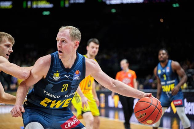 Seth Hinrichs EWE Baskets Oldenburg, 21 , GER, ALBA Berlin vs EWE Baskets Oldenburg, Basketball Men, easy Credit BBL, Season 2025 2026, 28 Matchday, 05 04 2026 GER, ALBA Berlin vs EWE Baskets Oldenburg, Basketball Men, easy Credit BBL, Season 2025 2026, 28 Matchday, 05 04 2026 Berlin Copyright: xClaudiusxRauch,xEibner-Pressefotox xClaudiusxRauchx EP_CRH