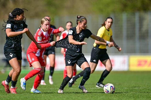v li Victoria Ezebinyuo Viktoria Berlin, 28 Greta Huenten FCB, 33 Laura Gasanovas Viktoria Berlin, 53 on jersey, duel, duel, tackle, dynamic, action, action, 05 04 2026, Aschheim Germany , Football,2 Women Bundesliga, FC Bayern München II Viktoria Berlin, DFB DFL REGULATIONS PROHIBIT ANY USE OF PHOTOGRAPHS AS IMAGE SEQUENCES AND OR QUASI VIDEO xslx