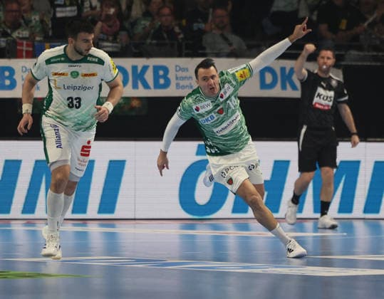 GER HBL Season 2025 2026 FÜCHSE Berlin vs SC DhfK Leipzig, 05 04 26, Max Schmeling Halle, Berlin, Aitor ARINO Füchse Berlin 14 Cheers, emotion, finger pointing