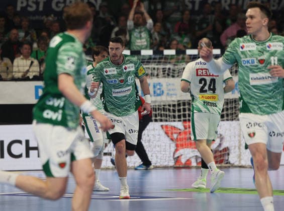 GER HBL season 2025 2026 FÜCHSE Berlin vs SC DhfK Leipzig, 05 04 26, Max Schmeling Halle, Berlin, Mijajlo MARSENIC Füchse Berlin 93 cheers after scoring, fist, emotion