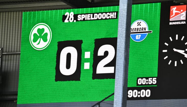 05 04 2026 Soccer Season 2025 2026 2 Soccer Bundesliga 28 Matchday SpVgg Greuther Fürth Kleeblatt SGF SC Paderborn 07 SCP Sportfoto Zink xwoxzix DFL regulations prohibit any use of photographs as image sequences and or quasi video only for editorial use Final result on scoreboard