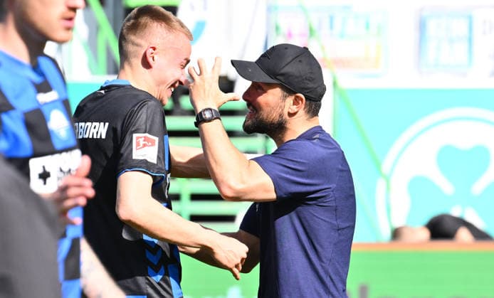 05 04 2026 Soccer Season 2025 2026 2 Soccer Bundesliga 28 Matchday SpVgg Greuther Fürth Kleeblatt SGF SC Paderborn 07 SCP Sportfoto Zink xwoxzix DFL regulations prohibit any use of photographs as image sequences and or quasi video only for editorial use Filip Bilbija 7, SC Paderborn 07 Ralf Kettemann Trainer SC Paderborn 07 Jubel Freude nach Spielende