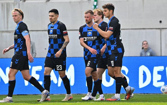 05 04 2026 Soccer Season 2025 2026 2 Soccer Bundesliga 28 Matchday SpVgg Greuther Fürth Kleeblatt SGF SC Paderborn 07 SCP Sportfoto Zink MeZi xmexzix DFL regulations prohibit any use of photographs as image sequences and or quasi video only for editorial use Torjubel Jubel nach Treffer Tor Torschuß zum 0 1 durch Stefano Marino 30, SC Paderborn 07