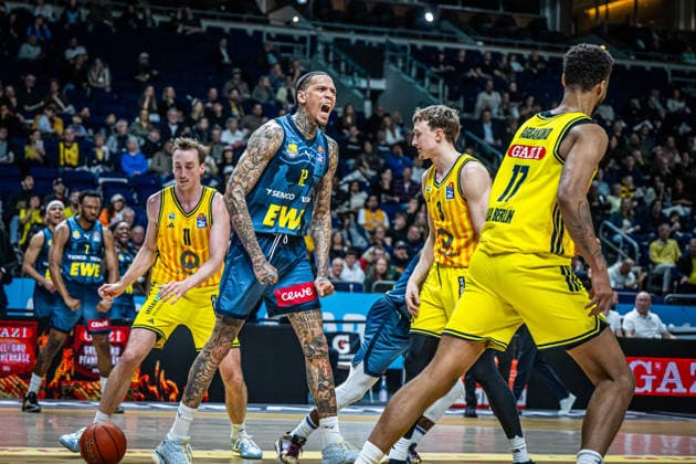 Basketball Berlin 05 04 2026 Season 2025 2026 EasyCredit BBL 1 Bundesliga Men, Men Alba Berlin EWE Baskets Oldenburg Michale Kyser Oldenburg, No 12