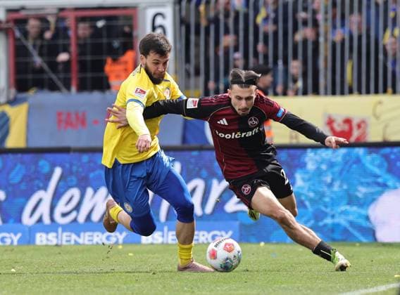 05 04 2026 Soccer Season 2025 2026 2 Soccer Bundesliga 28 Matchday Eintracht Braunschweig BTSV EBS 1 FC Nürnberg FCN Club Sportfoto Zink DaMa xdaxmax DFL regulations prohibit any use of photographs as image sequences and or quasi video only for editorial use Mehmet Aydin 8, Eintracht Braunschweig BTSV EBS Berkay Yilmaz 21, 1 FC Nürnberg FCN