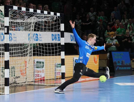 GER HBL Season 2025 2026 FÜCHSE Berlin vs SC DhfK Leipzig, 05 04 26, Max Schmeling Halle, Berlin, Lasse LUDWIG Füchse Berlin 1 , Goalkeeper, Parade