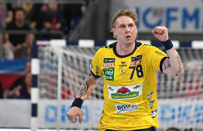 05 04 2026 Handball 1 Bundesliga DAIKIN HBL Season 2025 2026 27 Matchday HC Erlangen Metropolregion Nuremberg HCE Rhein Neckar Löwen OGo xogox Edwin Aspenbäck 78, Rhein Neckar Löwen Jubel Freude