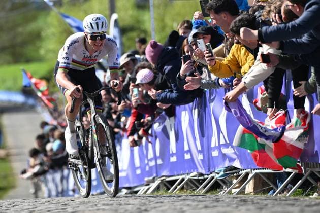 Slovenian Tadej Pogacar of UAE Team Emirates pictured in action during the men s race of the Ronde van Vlaanderen Tour des Flandres Tour of Flanders UCI WorldTour one day cycling race, 278 km from Antwerp to Oudenaarde, Sunday 05 April 2026. ELIASxROM  x169878993x