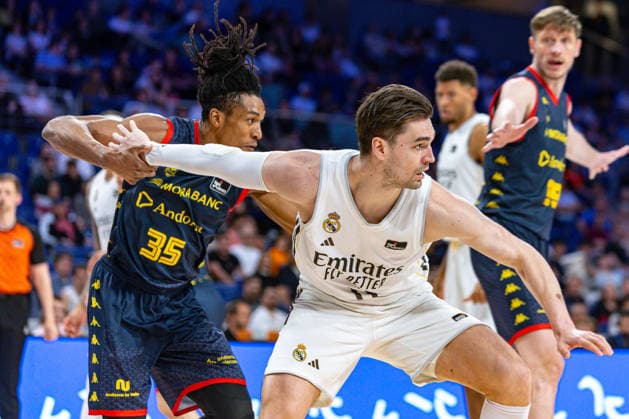 ESP Real Madrid v Morabanc Andorra Liga Endesa Mario Hezonja of Real Madrid and Pons of Andorra during the Liga Endesa match between Real Madrid and Morabanc Andorra played at Movistar Arena Stadium on April 5, 2026 in Madrid Spain Madrid Spain Basketball Copyright: xAlbaxPachecox xAgenciaxLOFx