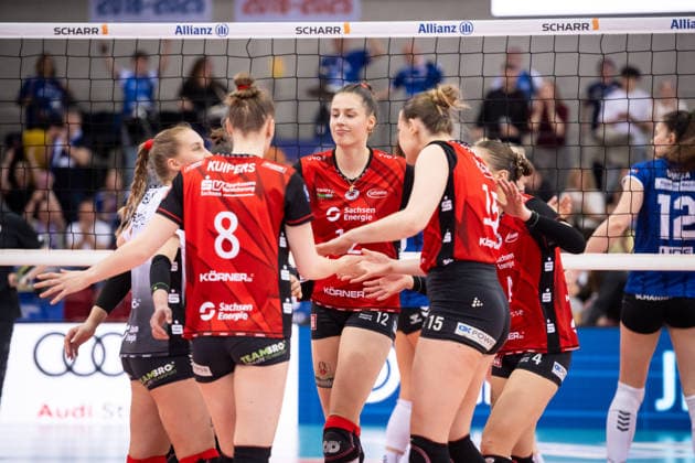 Mette Marleen Pfeffer Dresdner SC, 12 , center and team GER, Allianz MTV Stuttgart Dresdner SC, Volleyball Bundesliga, VBL, 2025 2026 season, playoffs semi-finals, match 1, 05 04 2026 GER, Allianz MTV Stuttgart Dresdner SC, Volleyball Bundesliga, VBL, 2025 2026 season, playoffs semi-finals, match 1, 05 04 2026 Stuttgart Copyright: xSandyxDinkelackerx EP_SDR