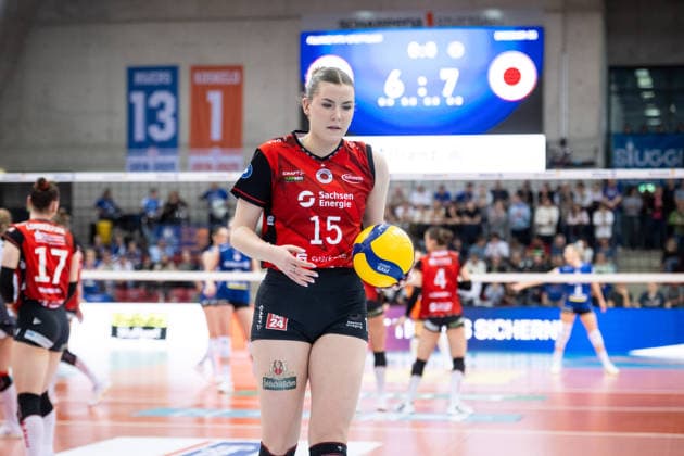 Marta Kamelija Levinska Dresdner SC, 15 GER, Allianz MTV Stuttgart Dresdner SC, Volleyball Bundesliga, VBL, 2025 2026 season, playoffs semi-finals, match 1, 05 04 2026 GER, Allianz MTV Stuttgart Dresdner SC, Volleyball Bundesliga, VBL, 2025 2026 season, playoffs semi-finals, match 1, 05 04 2026 Stuttgart Copyright: xSandyxDinkelackerx EP_SDR