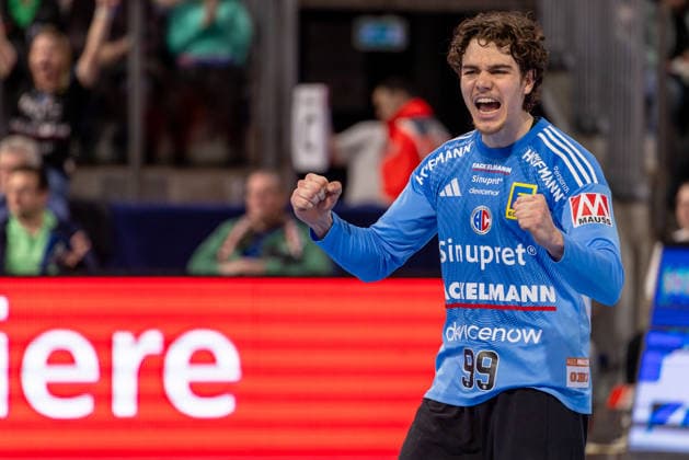 Cheers, fists and joy for goalkeeper Tin Herceg HC Erlangen, 99 HC Erlangen vs Rhein Neckar Löwen, Handball, 1 German Handball League, Season 2025 2026, Matchday 28, 05 04 2026 HC Erlangen vs Rhein Neckar Löwen, Handball, 1 German Handball League, Season 2025 2026, Matchday 28, 05 04 2026 Nuremberg Copyright: xEibner-Pressefoto ArdanxFuessmanx EP_AFN