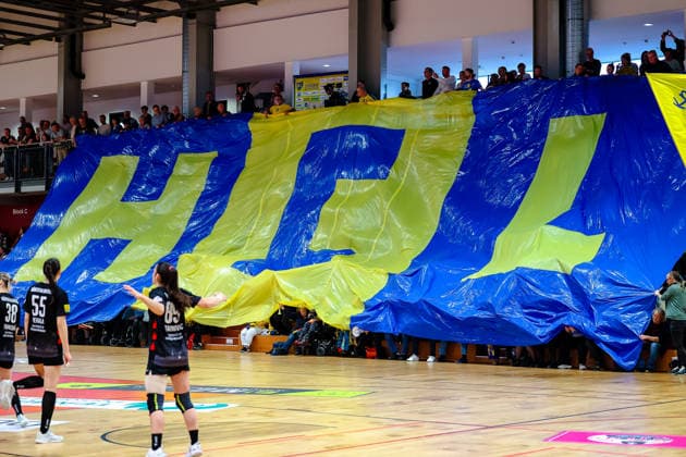 Choreo of the Leipzig fans, Banner, HC Leipzig vs HC Roedertal, Handball, 2 Alsco Handball Bundesliga Women, Matchday 05, Season 2025 2026, 05 04 2026, HC Leipzig vs HC Roedertal, Handball, 2 Alsco Handball Bundesliga Women, Matchday 05, Season 2025 2026, 05 04 2026 Leipzig Copyright: xEibner-Pressefoto LauraxRoemerx EP_LRR
