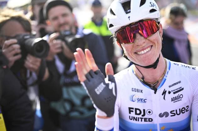 Dutch Demi Vollering of FDJ United-Suez celebrates after winning the women s race of the Ronde van Vlaanderen Tour des Flandres Tour of Flanders UCI WorldTour one day cycling race, 164,1 km with start and finish in Oudenaarde, Sunday 05 April 2026. JASPERxJACOBS  x169886805x