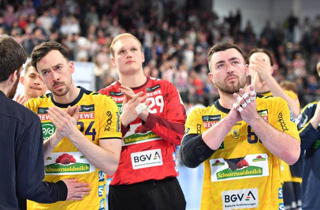 05 04 2026 Handball 1 Bundesliga DAIKIN HBL Season 2025 2026 27 Matchday HC Erlangen Metropolregion Nuremberg HCE Rhein Neckar Löwen OGo xogox Patrick Groetzki 24, Rhein Neckar Löwen Jannik Kohlbacher 80, Rhein Neckar Löwen disappointed Disappointment after the end of the match