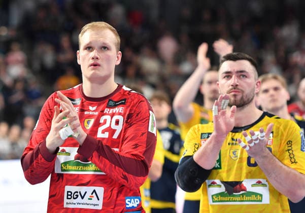 05 04 2026 Handball 1 Bundesliga DAIKIN HBL Season 2025 2026 27 Matchday HC Erlangen Metropolregion Nuremberg HCE Rhein Neckar Löwen OGo xogox David Späth Spaeth 29, Rhein Neckar Löwen Jannik Kohlbacher 80, Rhein Neckar Löwen disappointed Disappointment