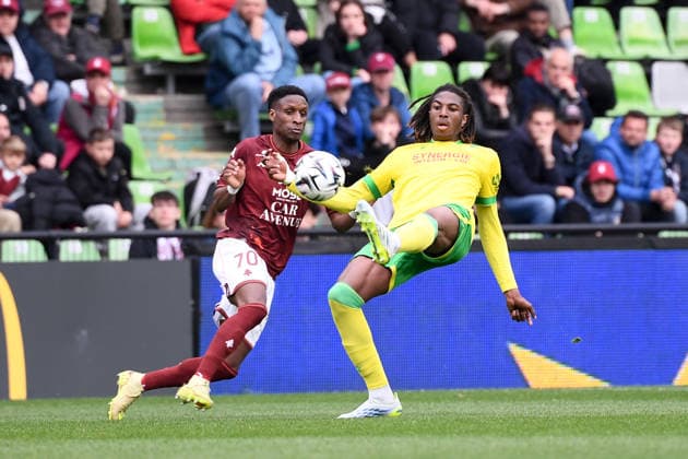 FC Metz v FC Nantes - Ligue 1 McDonald s 2025 2026 70 Bouna SARR (fcm) - 78 Tylel TATI (fcn) during the Ligue 1 McDonald s match between Metz and Nantes at Stade Saint-Symphorien on April 5, 2026 in Metz, France. Metz France  Copyright: xFEPx 776348340