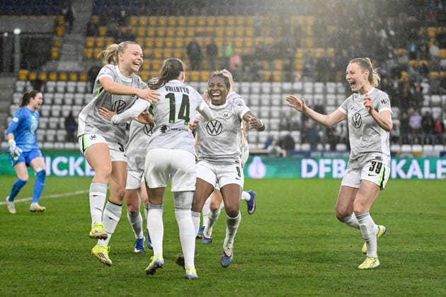 Soccer I Women I Season 2025 2026 I DFB Cup I FC Carl Zeiss Jena VfL Wolfsburg I 05 04 2026 VfL Wolfsburg celebrates after reaching the final Jena Ernst Abbe Sportfeld, ad hoc Arena Thüringen Germany Copyright: xLobeca InesxHähnelx