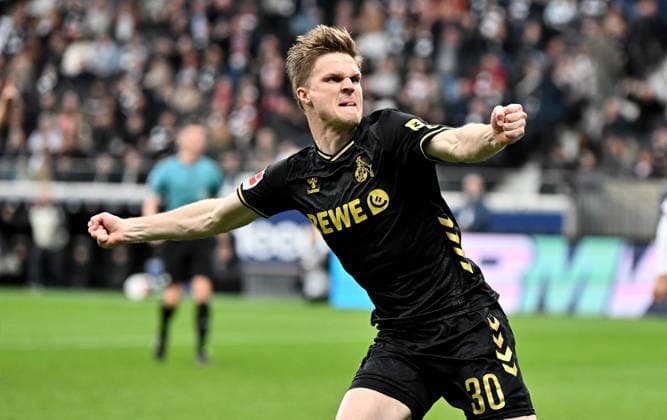 Sport Bilder des Tages 05.04.2026, xfux, Fussball 1.Bundesliga, Eintracht Frankfurt - 1. FC Koeln, v.l. Marius Bütler Buetler (1. FC Koeln) Torjubel, Jubel, Goal celebration, celebrate the goal zum 2:2 jubelnd bejubelt jubelt jubeln Jubel (DFL DFB REGULATIONS PROHIBIT ANY USE OF PHOTOGRAPHS as IMAGE SEQUENCES and or QUASI-VIDEO) Frankfurt am Main *** 05 04 2026, xfux, Fussball 1 Bundesliga, Eintracht Frankfurt 1 FC Koeln, v l Marius Bütler Buetler 1 FC Koeln Torjubel, Jubel, Goal celebration, celebrate the goal zum 2 2 jubelnd bejubelt jubeln jubeln Jubel DFL DFB REGULATIONS PROHIBIT ANY USE OF PHOTOGRAPHS as IMAGE SEQUENCES and or QUASI VIDEO Frankfurt am Main