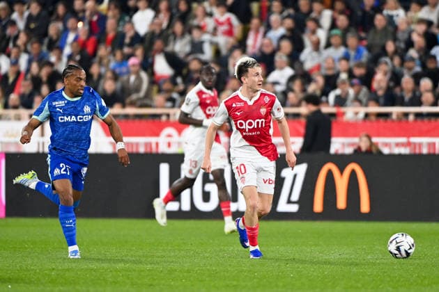 AS Monaco v Olympique de Marseille - Ligue 1 McDonald s 2025 2026 27 Quinten TIMBER (om) - 10 Aleksandr GOLOVIN (asm) during the Ligue 1 McDonald s match between Monaco and Marseille at Stade Louis II on April 5, 2026 in Monaco, Monaco. Monaco Monaco  Copyright: xFEPx 776348338