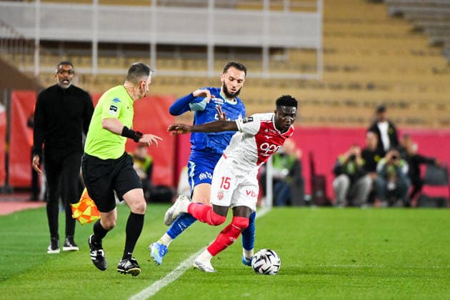 AS Monaco v Olympique de Marseille - Ligue 1 McDonald s 2025 2026 09 Amine GOUIRI (om) - 15 Lamine CAMARA (asm) during the Ligue 1 McDonald s match between Monaco and Marseille at Stade Louis II on April 5, 2026 in Monaco, Monaco. Monaco Monaco  Copyright: xFEPx 776348338