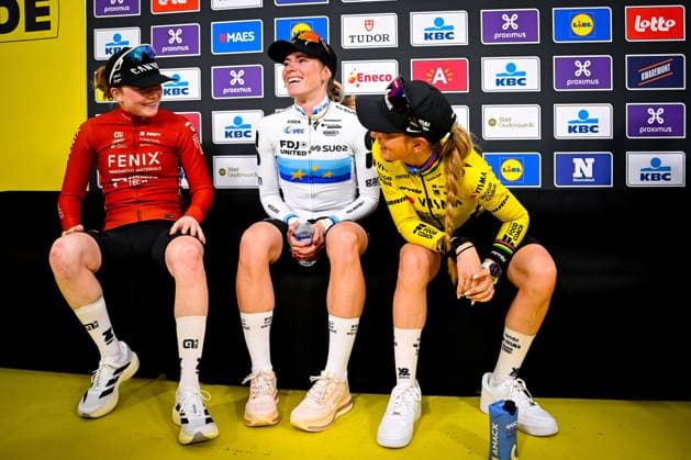 Ronde van Vlaanderen Women 2026 Cycling Race OUDENAARDE, BELGIUM - APRIL 05 : Pieterse Puck (NED) of Fenix-Premier Tech, Vollering Demi (NED) of FDJ United - SUEZ and Ferrand-Prevot Pauline (FRA) of Team Visma Lease a Bike the 23rd edition of Ronde van Vlaanderen Women an UCI Women s World Tour 1.WWT one day cycling road race for Women Elite of 164 km with start in Oudenaarde and finish in Oudenaarde on April 5, 2026 in Oudenaarde, Belgium, 05 04 2026 ( Motordriver Serge Seynaeve -  Copyright: xTomasxSiskx