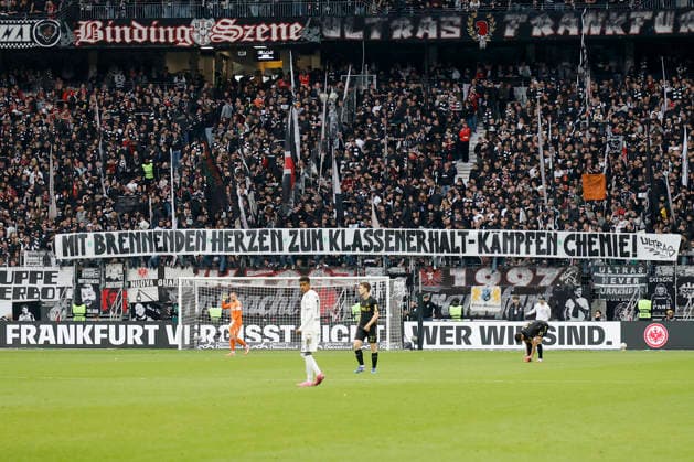 v.l.n.r.: Banner, Plakat, Fans, Banner, poster, fans der Eintracht Fans für Chemie Leipzig im Bundesliga-Spiel zwischen Eintracht Frankfurt - 1. FC Köln im Deutsche Bank Park, Frankfurt am Main, Deutschland, am 5. April 2026. in action during the Bundesliga match between Eintracht Frankfurt and 1. FC Köln at the Deutsche Bank Park, Frankfurt, Germany, on April 5, 2026. DFL REGULATIONS PROHIBIT ANY USE OF PHOTOGRAPHS AS IMAGE SEQUENCES AND OR QUASI-VIDEO. *** v l n r Banner, poster, fans, banner, poster, fans of Eintracht fans for Chemie Leipzig in the Bundesliga match between Eintracht Frankfurt 1 FC Köln at the Deutsche Bank Park, Frankfurt am Main, Germany, on April 5, 2026 in action during the Bundesliga match between Eintracht Frankfurt and 1 FC Köln at the Deutsche Bank Park, Frankfurt, Germany, on April 5, 2026 DFL REGULATIONS PROHIBIT ANY USE OF PHOTOGRAPHS AS IMAGE SEQUENCES AND OR QUASI VIDEO Copyright: HMBxMedia xHeikoxBecker