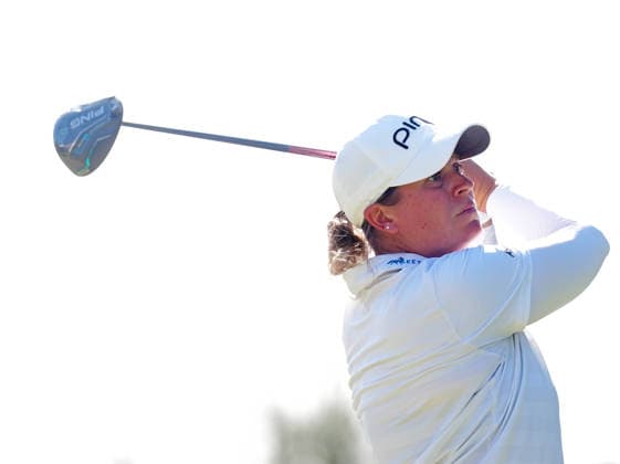 LAS VEGAS, NV - APRIL 05: LPGA, Golf Damen golfer Lauren Coughlin plays her tee shot on the 10th hole during the final round of the Aramco Championship on April 5, 2026, at Shadow Creek Golf Course in Las Vegas, Nevada. (Photo by Brian Spurlock Icon Sportswire) GOLF: APR 05 LPGA Aramco Championship EDITORIAL USE ONLY Icon26040541