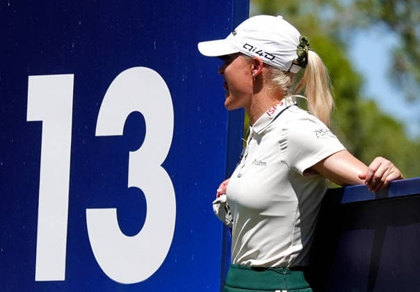 LAS VEGAS, NV - APRIL 05: LPGA, Golf Damen golfer Charley Hull waits on the 13th tee during the final round of the Aramco Championship on April 5, 2026, at Shadow Creek Golf Course in Las Vegas, Nevada. (Photo by Brian Spurlock Icon Sportswire) GOLF: APR 05 LPGA Aramco Championship EDITORIAL USE ONLY Icon26040524