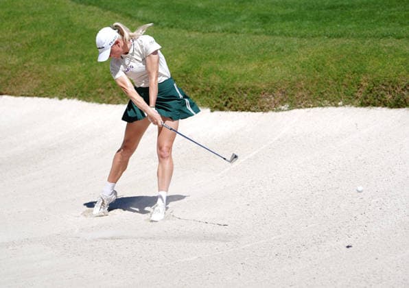 LAS VEGAS, NV - APRIL 05: LPGA, Golf Damen golfer Charley Hull hits out of a fairway bunker on the 14th hole during the final round of the Aramco Championship on April 5, 2026, at Shadow Creek Golf Course in Las Vegas, Nevada. (Photo by Brian Spurlock Icon Sportswire) GOLF: APR 05 LPGA Aramco Championship EDITORIAL USE ONLY Icon26040586