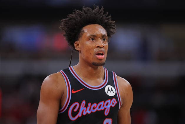 CHICAGO, IL - APRIL 05: Collin Sexton 2 of the Chicago Bulls looks on during the first half against the Phoenix Suns on April 5, 2026 at the United Center in Chicago, Illinois. (Photo by Melissa Tamez Icon Sportswire) NBA, Basketball Herren, USA APR 05 Phoenix Suns at Chicago Bulls EDITORIAL USE ONLY Icon260405010