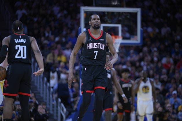 NBA, Basketball Herren, USA Houston Rockets vs Golden State Warriors in San Francisco SAN FRANCISCO, CALIFORNIA - APRIL 5: Kevin Durant of Houston Rockets is in action during NBA game 39 between Houston Rockets and Golden State Warriors in San Francisco at Chase Center on April 5, 2026 in San Francisco, California, United States. Tayfun Coskun Anadolu California United States. Editorial use only. Please get in touch for any other usage.  Copyright: x2026xAnadoluxTayfunxCoskunx