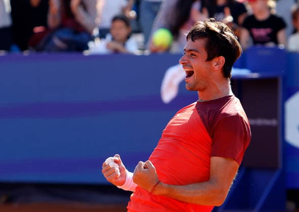(260406) -- BUCHAREST, April 6, 2026 -- Mariano Navone of Argentina celebrates after winning the final match against Daniel Merida of Spain at the ATP, Tennis Herren 250 Tiriac Open tennis tournament in Bucharest, Romania, April 5, 2026. (Photo by Xinhua) (SP)ROMANIA-BUCHAREST-TENNIS-ATP 250 TIRIAC OPEN CristianxCristel 