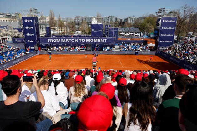(260406) -- BUCHAREST, April 6, 2026 -- Photo taken on April 5, 2026 shows the general view of the final match between Mariano Navone of Argentina and Daniel Merida of Spain at the ATP, Tennis Herren 250 Tiriac Open tennis tournament in Bucharest, Romania. (Photo by Xinhua) (SP)ROMANIA-BUCHAREST-TENNIS-ATP 250 TIRIAC OPEN CristianxCristel 