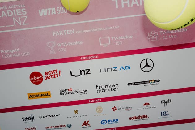 TENNIS - WTA, Tennis Damen Upper Austria Ladies Linz LINZ,AUSTRIA,06.APR.26 - TENNIS - WTA Tour, Upper Austria Ladies Linz. Image shows sponsors.  GEPAxpictures xAlexanderxSolc
