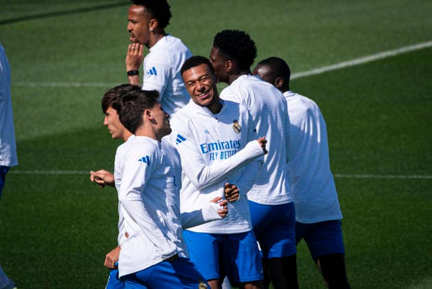 Real Madrid CF s Kylian Mbappe during the training session prior to the Champions League Quarter-finals, first leg against Bayern Munchen. April 6, 2026. (2026040605)